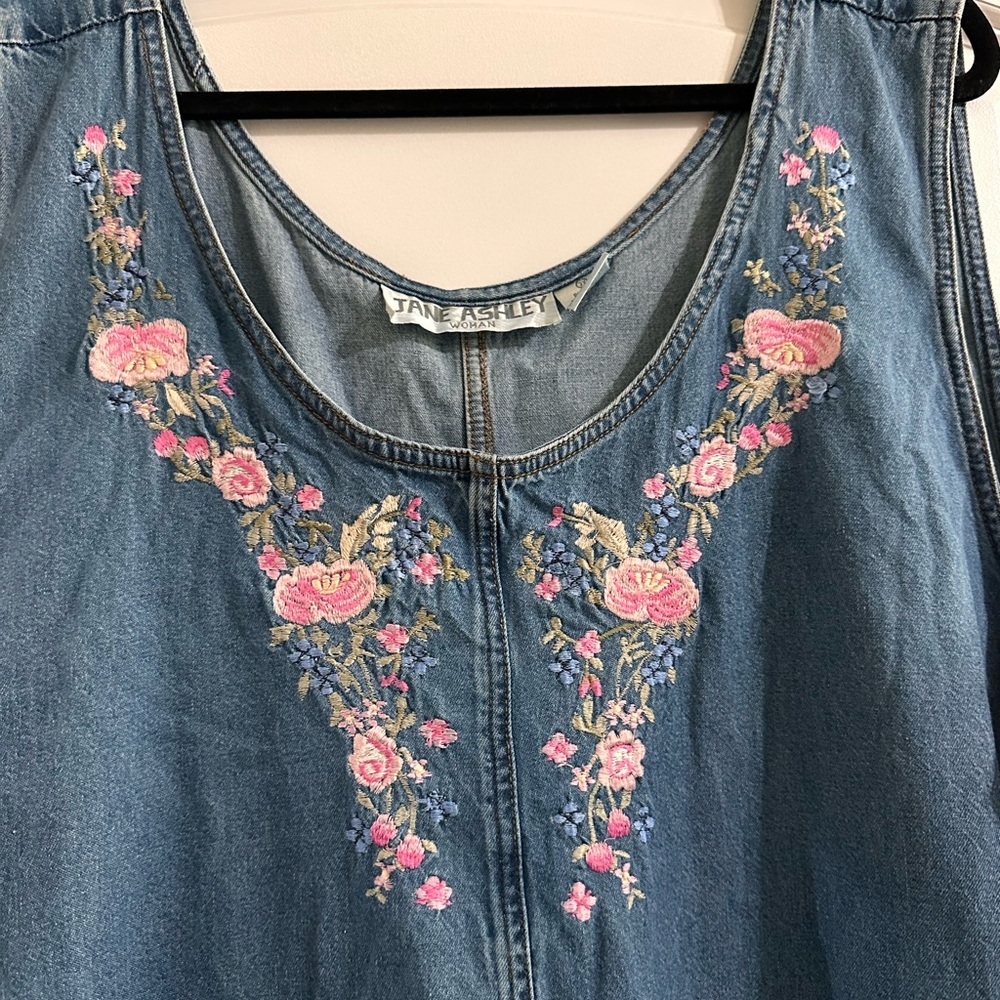 Embroidered Denim Sleeveless Dress - Blue - Picture 4 of 7